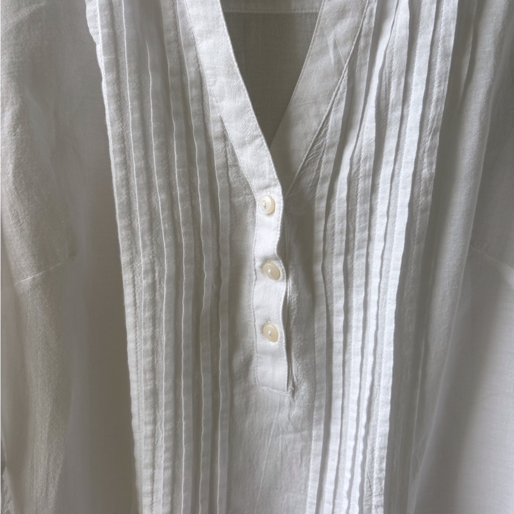 Style & Co White Cotton Eyelet Pleated Top Size L Embroidered Bell Sleeve Button - Picture 4 of 11